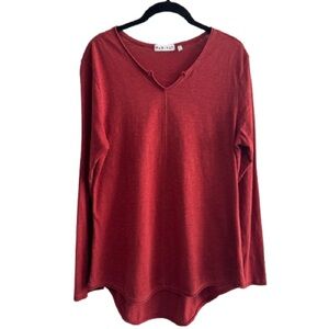 Habitat V Neck Long Sleeve Top Red 100% Cotton Slub Knit Lagenlook Shirt